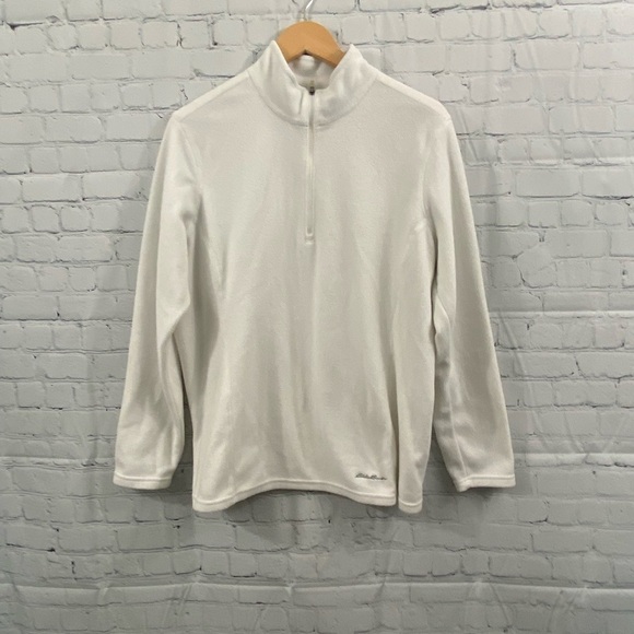 Eddie Bauer Womens Size XL Ivory Colored Pullover Fleece Quarter Zip Sweat Shirt - Picture 1 of 10